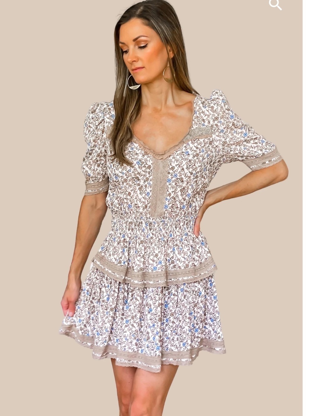 Olivaceous Beige and Blue Floral Prairie Costume Dress